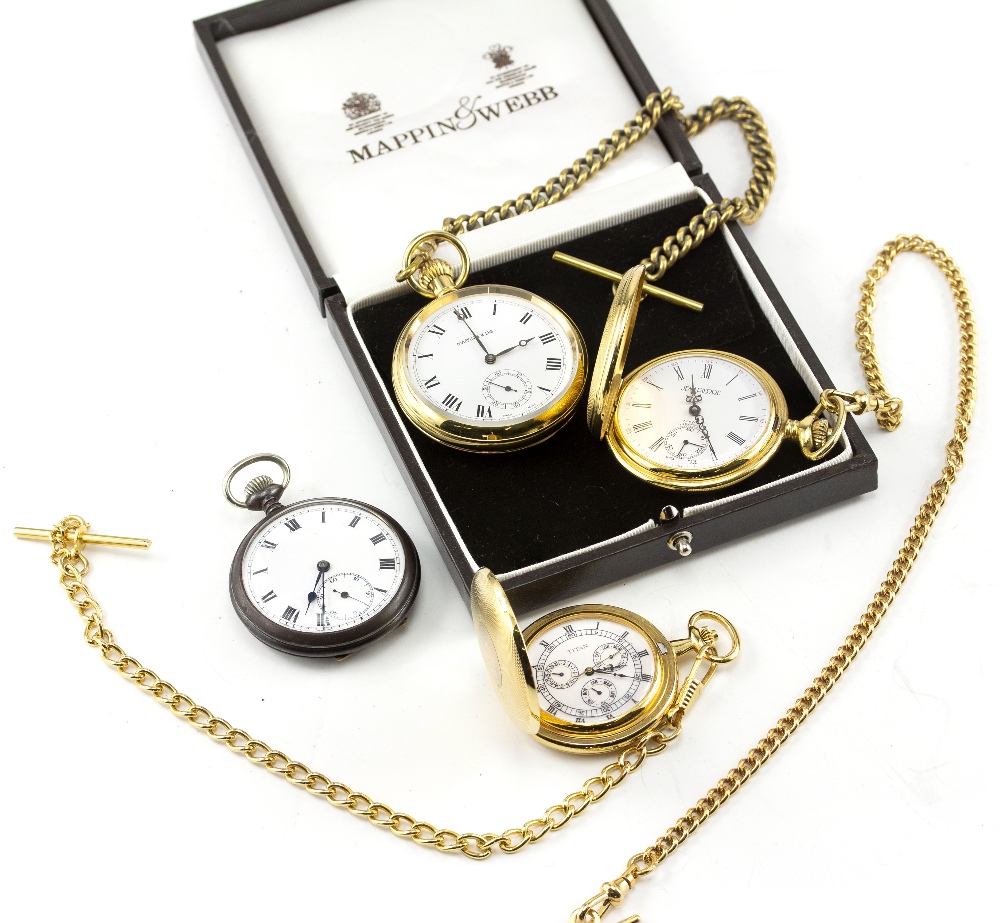 A LATE 19TH / EARLY 20TH CENTURY GUN METAL POCKET WATCH with white enamel dial and roman numerals, a