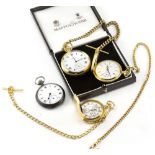 A LATE 19TH / EARLY 20TH CENTURY GUN METAL POCKET WATCH with white enamel dial and roman numerals, a