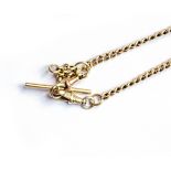 A VICTORIAN 9 CARAT GOLD WATCH CHAIN with a hallmarked T-bar, 27 grams in weight approximately