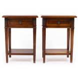 A PAIR OF 'AND SO TO BED, LONDON' WOODEN BEDSIDE TABLES each with single drawers and square tapering