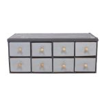 A GREY AND LIGHT BLUE CHEST OF EIGHT SMALL DRAWERS 87cm wide x 40cm deep x 35cm high