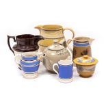 A QUANTITY OF 19TH CENTURY AND LATER CERAMICS to include Mocha Ware and a stoneware teapot,