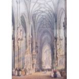 CHARLES ROUSSE (ACT. 1871 - 1892) 'Cathedral Interior', watercolour on paper, signed lower right,