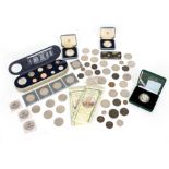 A COLLECTION OF SILVER AND COMMEMORATIVE COINS to include The Queen Mother Centenary Year silver