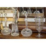 A COLLECTION OF GLASSWARE to include 19th century cut glass wine decanters,