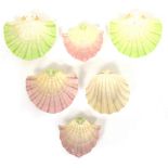 FIVE ROYAL WORCESTER PORCELAIN SALTS OR DISHES in the form of scallop shells, the largest 11cm