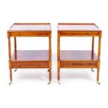 A PAIR OF CONTEMPORARY E.HUDSON MAHOGANY BEDSIDE TABLES with shallow galleried top, pull out slide