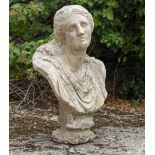 A CAST RECONSTITUTED STONE BUST OF NIOBE 88cm high