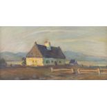 A COTTAGE WITHIN A LANDSCAPE pastel, unsigned with a label to the reverse making reference to the