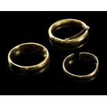 THREE 22CT YELLOW GOLD WEDDING BANDS (one cut), overall weight is 10 grams approximately (3)