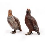 TWO LATE 20TH CENTURY COLD PAINTED BRONZE GROUSE each 13.5cm high (2)