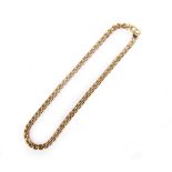 A 9CT YELLOW GOLD FANCY LINK NECKLACE or chain, with a lobster claw clasp, full hallmark, weighs