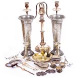 A COLLECTION OF PEWTER, EPNS AND WHITE METAL WARE to include a pair of tapered pewter vases, a