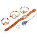 A COLLECTION OF JEWELLERY to include a 9 carat gold case vintage wrist watch, an 18 carat yellow