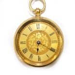 A CONTINENTAL YELLOW METAL POCKET WATCH stamped 18 and makers mark HSH 71206 with engraved dial