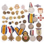 A COLLECTION OF MILITARIA to include a set of three WWI medals awarded to Lieutenant. C.J.Wilsdon