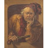 A 19TH CENTURY PORTRAIT 'Looking Out, a man with a gun', oil on canvas, 55cm x 44cm, mounted in a