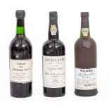 THREE BOTTLES OF VINTAGE PORT to include Taylors 20 year old port number 27810 and two bottles of