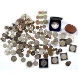 A COLLECTION OF VINTAGE DECIMAL AND PRE DECIMAL COINAGE to include a Victorian silver sixpence,