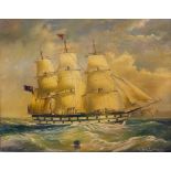 W.M. WILLIAMSON A three masted galleon, oil on board, 18cm x 24cm