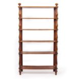 A SET OF VICTORIAN SATIN BIRCH SHELVES each shelf with a turned support to the front corners, 91cm