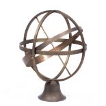 A PATINATED BRASS 'CELESTE' EQUATORIAL SUNDIAL by David Harber, on a bell shaped stand, 44.5cm