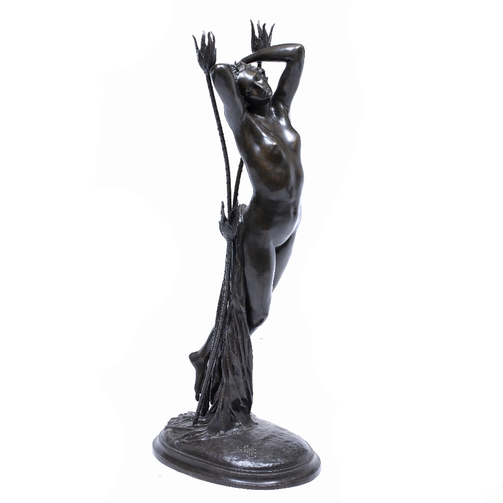 A LARGE 20TH CENTURY BRONZE FIGURAL LAMP BASE signed Colley, 98cm high - Image 2 of 2