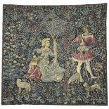 A REPRODUCTION TAPESTRY PICTURE depicting a classical scene with a shepherd, 211cm x 202cm