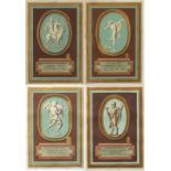 A SET OF FOUR HAND COLOURED PRINTS depicting classical intaglios, 27cm x 18.5cm (4)