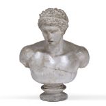 A CAST PLASTER BUST AFTER THE ANTIQUE depicting a male youth, signed D Brucciani & Co London to