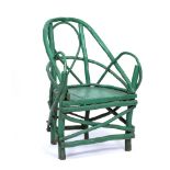 A MID 20TH CENTURY GREEN PAINTED RUSTIC BENTWOOD ARMCHAIR 56cm wide x 44cm deep x 84cm high