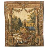 A LATE 20TH CENTURY MACHINE MADE TAPESTRY depicting Versailles Palace and was made by Hines, Oxford,