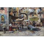 FRANCESCO VASSENTTI (b. 1936) Mercatino All Sanita Napoli, and another work by the same artist, Vita