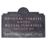 A BRONZE 'NATIONAL FARMERS UNION MUTUAL INSURANCE SOCIETY LTD., AVON INSURANCE CO. LTD' SIGN 111cm x