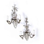 A PAIR OF EARLY 20TH CENTURY VENETIAN GLASS TWIN BRANCH WALL LIGHTS each of urn form with flower and