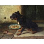 HORATIO HENRY COULDERY (1832 - 1893) 'Puppy and the bee', oil on canvas laid on card, signed lower