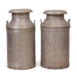 TWO ALUMINIUM MILK CHURNS one manufactured by Grundy (Teddington) Ltd in Middlesex, the other