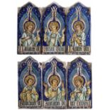 A SET OF SIX OPUS SECTILE PANELS by James Powell & Sons of Whitefriars, each depicting an angel, all
