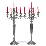 A PAIR OF LARGE POLISHED CHROME FIVE BRANCH CANDELABRA each 47cm wide x 98cm high (2)