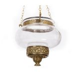 A HANGING CANDLE LAMP possibly Regency, the glass bowl with gilt metal mounted decorated with