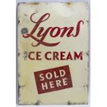 A 20TH CENTURY 'LYONS ICE CREAM SOLD HERE' TIN SIGN 55cm x 82cm together with a pair of 'Vantas