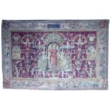 A LARGE PRINTED TAPESTRY PANEL in the Renaissance manner, centrally decorated with flora and with