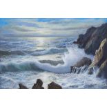 REMO ALDINI (LATE 20TH CENTURY SCHOOL) Waves breaking on the shore, oil on canvas, signed lower