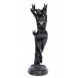 A LARGE 20TH CENTURY BRONZE FIGURAL LAMP BASE signed Colley, 98cm high