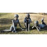 A SET OF THREE LIFE SIZE BRONZE CHILDREN STATUES each in different poses