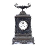 A LATE 19TH CENTURY FRENCH BRONZE CASED MANTLE CLOCK the ornate renaissance revival decorated case