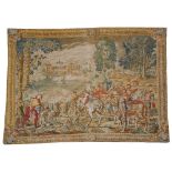 A REPRODUCTION FRENCH TAPESTRY PICTURE depicting knights on horseback, 219cm x 264cm