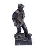 A 20TH CENTURY BRONZE SCULPTURE of a sailor on a quay, stamped EUROPORT to the base, 17cm high