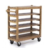 A BEECHWOOD SIX TIER TROLLEY 96cm long x 44cm wide x 114cm high