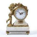 AN EARLY 20TH CENTURY FRENCH MARBLE AND ORMOLU MANTLE TIMEPIECE OR CLOCK the case decorated with